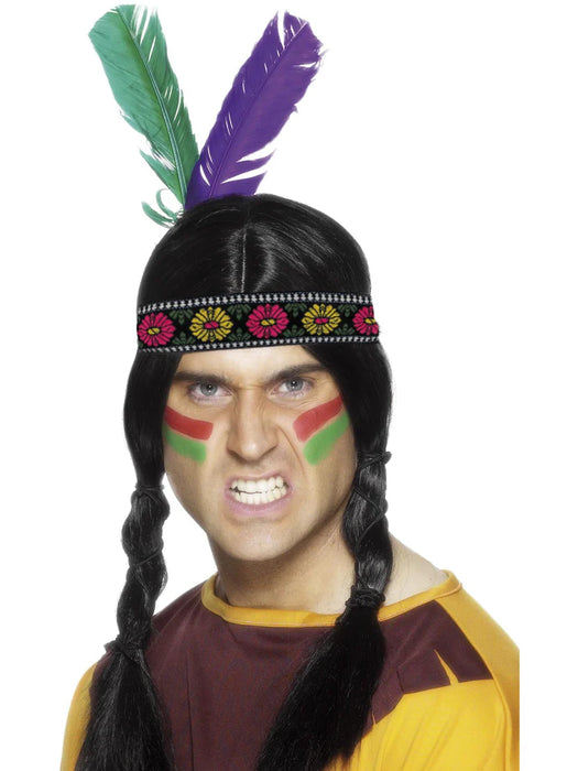 Native American Inspired Feathered Headband, Multi-Coloured, with 2 Feathers.