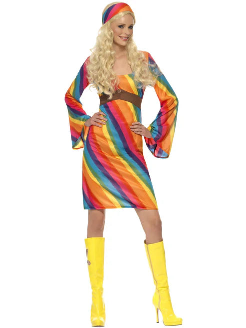 Adults Rainbow Hippie Dress - Medium 12-14