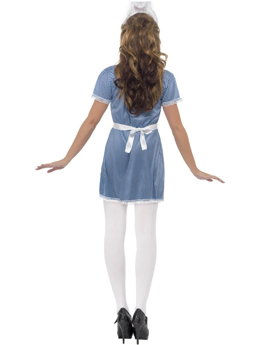 Nurse Naughty Costume, Blue, with Dress, Apron & Hat - Medium