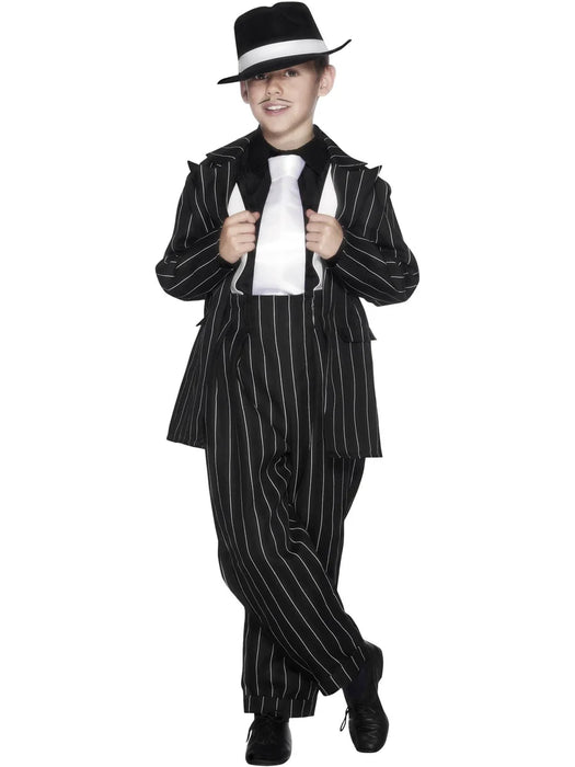 Zoot Suit Costume, Black, with Jacket, Trousers & Braces - Large 10-12 Years