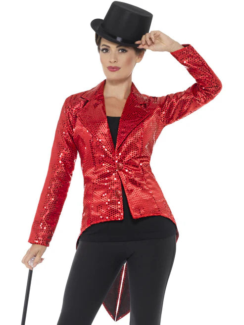 Ladies Red Sequin Tailcoat Jacket - Medium 12-14