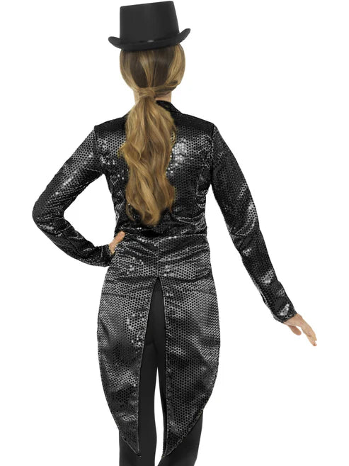 Ladies Black Sequin Tailcoat Jacket - Small 8-10