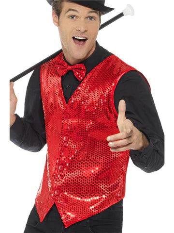 Red Sequin Waistcoat - Medium
