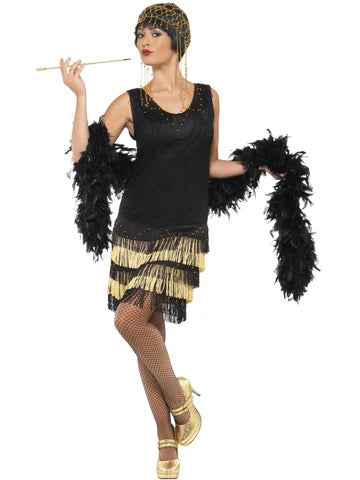 1920's Black Fringed Flapper Dress - Medium