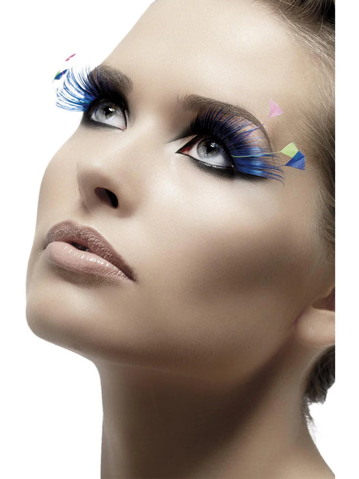 Eyelashes, Blue, with Feather Plumes, Contains Adhesive