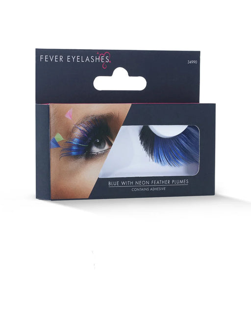 Eyelashes, Blue, with Feather Plumes, Contains Adhesive