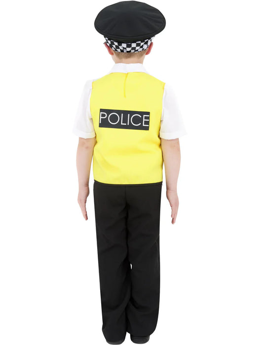 Police Boy Costume, Black, with Top, Trousers, Hat & Radio Set 7-9 Years