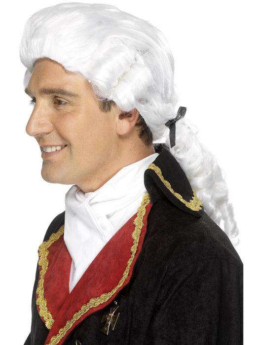 Court Wig, White, with Black Ribbon and Ringlets