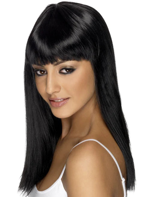 Glamourama Wig, Black, Long, Straight with Fringe