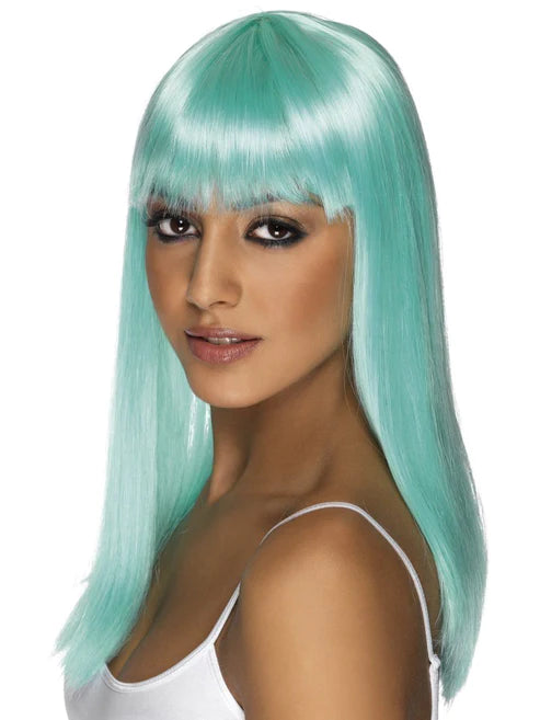 Glamourama Wig, Neon Aqua, Long, Straight with Fringe