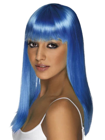Glamourama Wig, Neon Blue, Long, Straight with Fringe