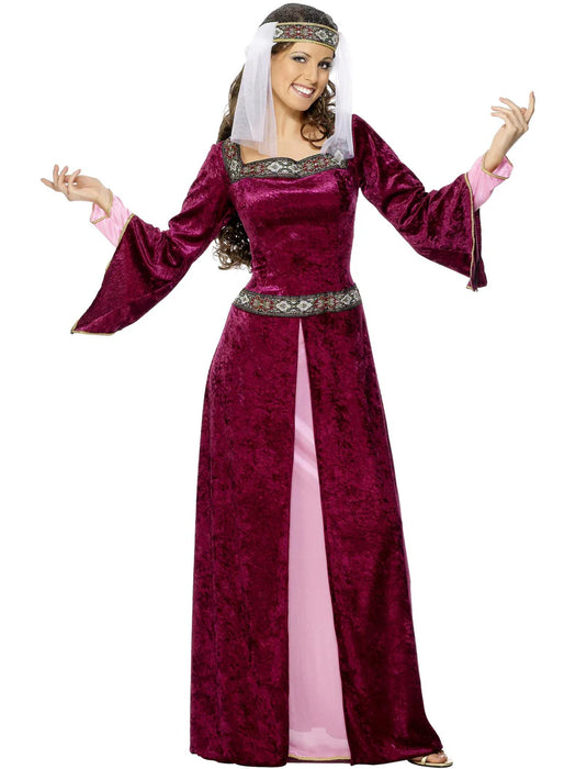 Maid Marion Costume, Burgundy, with Dress & Headpiece - Large