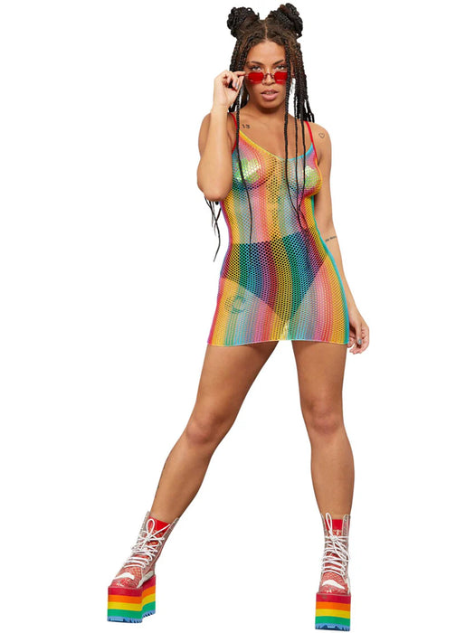 Fever Rainbow Fishnet Dress