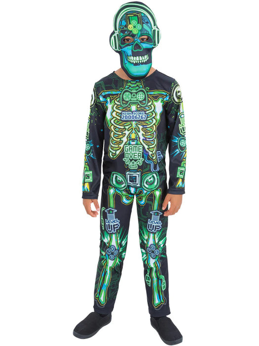 Skeleton Gamer Costume, Glow in the Dark, All in One & Mask 7 - 9 Years