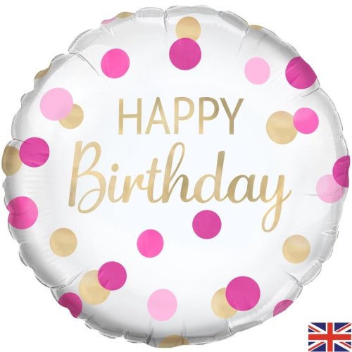 Pink & Gold Dots Happy Birthday Foil 18''/45.7cm