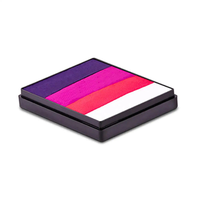 Global Colours Little Lady 50g split cake face paint, formerly Oxford, with Purple, Magenta, Neon Pink and White colour stripes