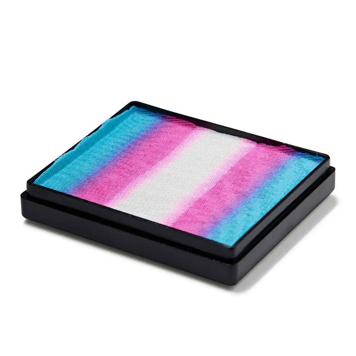 Global Colours Trans Flag 50g split cake face paint with Baby Blue, Candy Pink and White colour stripes