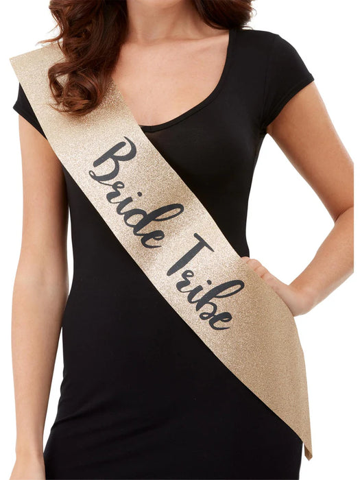 Deluxe Glitter Bride Tribe Sash, Gold & Black