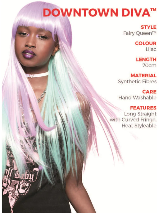 Manic Panic® Fairy Queen™ Downtown Diva™ Wig Long Straight with Curved Fringe, Heat Styleable