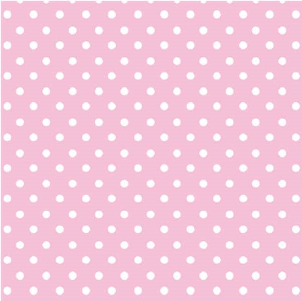 Pink folded gift wrap patterned with rows of white medium dots