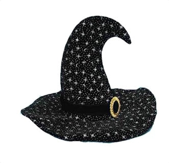 Witch Hat Black with Silver Stars and Buckle