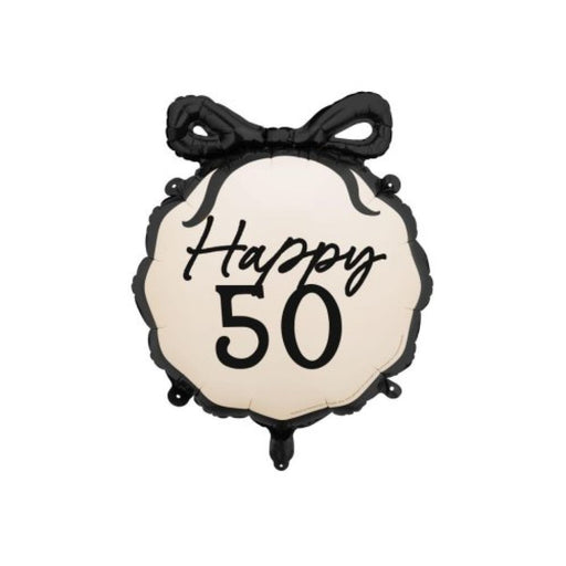 Happy 50th Foil Balloon With Black Bow 45cm