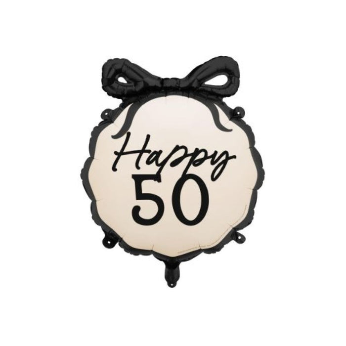 Happy 50th Foil Balloon With Black Bow 45cm