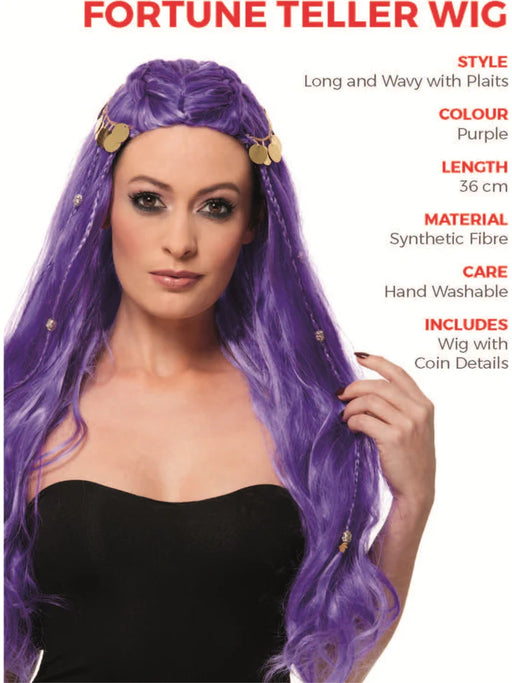Fortune Teller Wig, Purple with Coin Detail