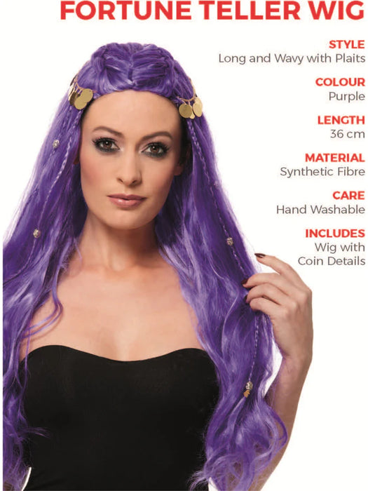 Fortune Teller Wig, Purple with Coin Detail