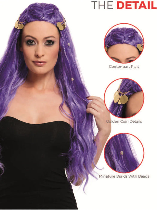 Fortune Teller Wig, Purple with Coin Detail