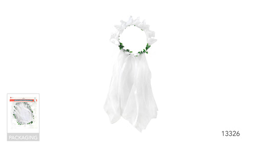 White Flower Headband With Veil