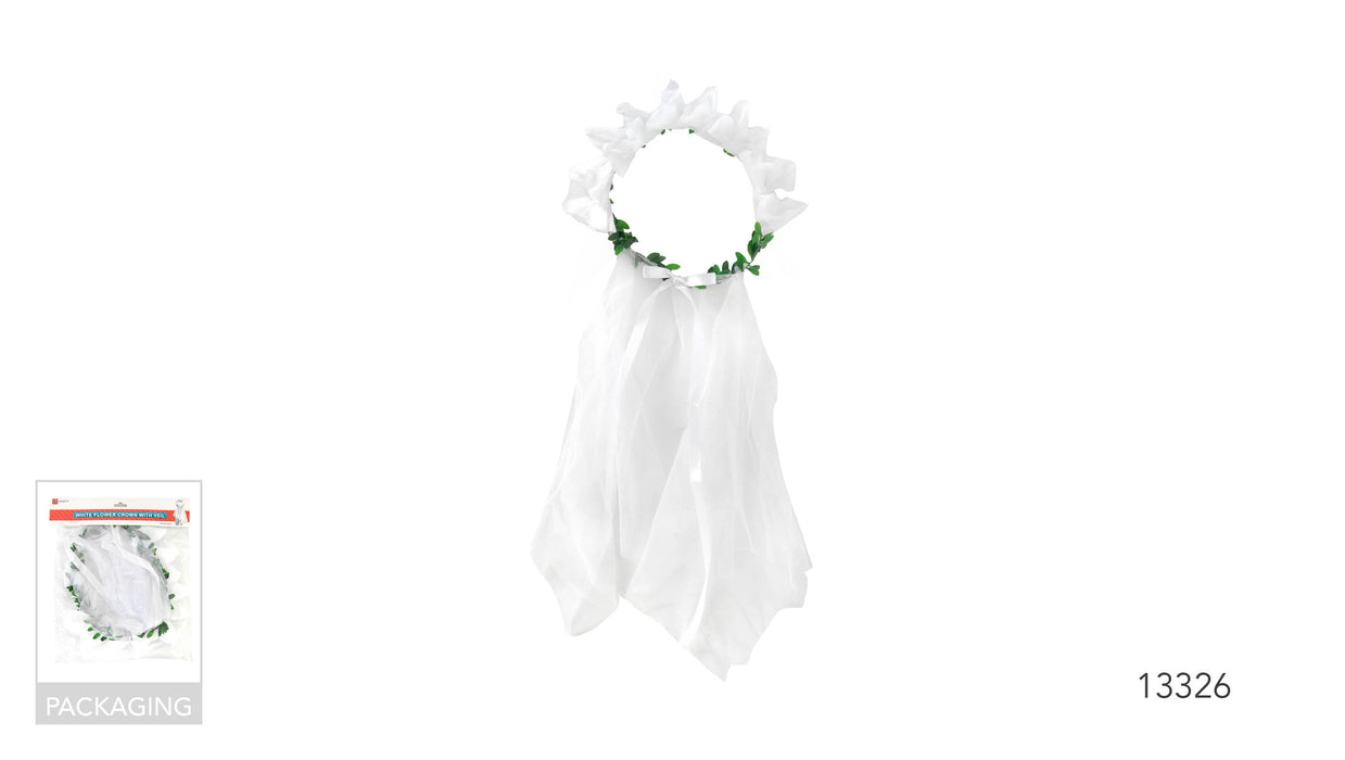 White Flower Headband With Veil