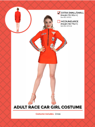 Adult Race Car Girl Costume Extra Small/Small