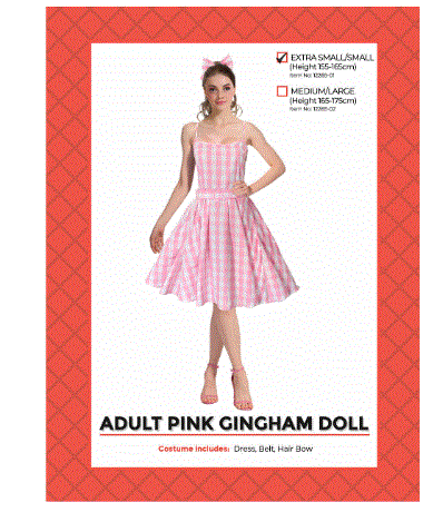 Pink Gingham Doll Dress Extra Small/Small