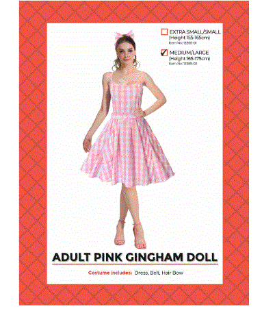 Pink Gingham Doll Dress Medium/Large