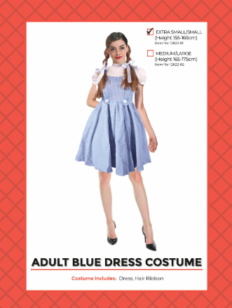 Adult Classic Blue Dress Extra Small/Small