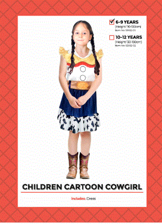 Children Cartoon Cowgirl Costume 6-9 Years