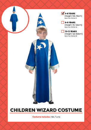Children Blue Wizard Costume 4-6 Years