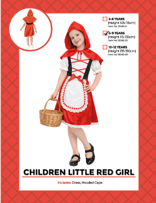 Little Red Girl Costume 6-9 Years
