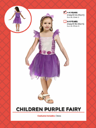 Children Purple Fairy Costume 4-6 Years