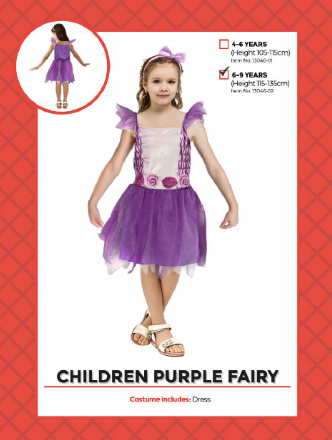 Children Purple Fairy Costume 6-9 Years