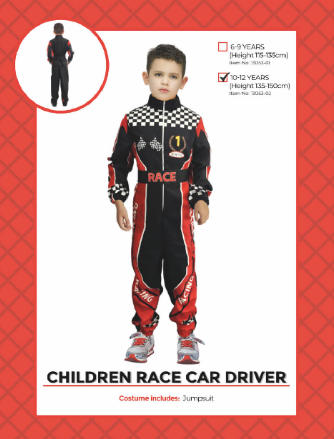 Childrens Race Car Driver Costume 10-12 Years