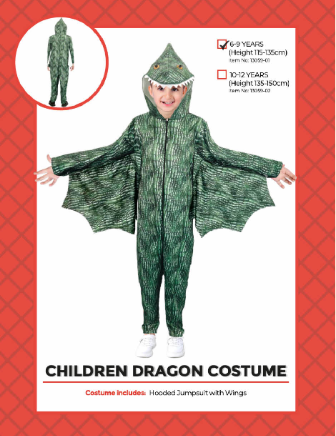 Childrens Dragon Costume 6-9 Years