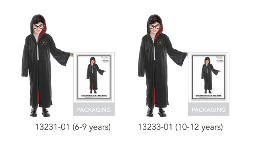 Children's Black & Red Wizard Robe 10-12 Years