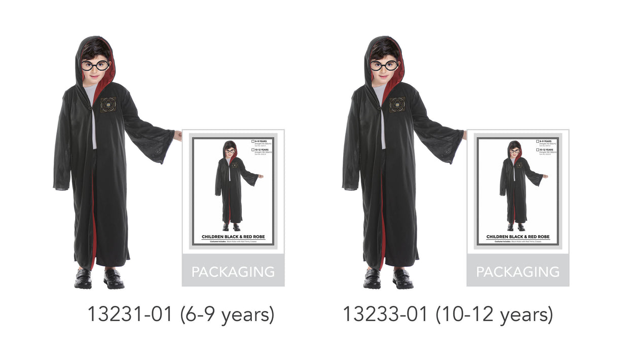 Children's Black & Red Wizard Robe 10-12 Years