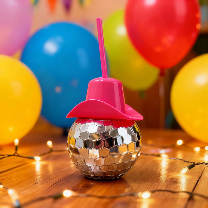 Disco Ball Cup With Hat Straw