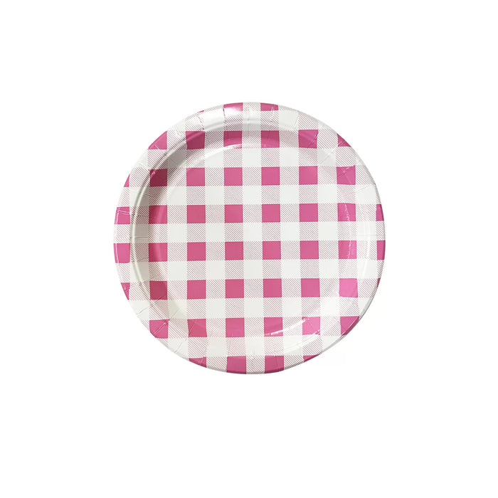 Pink Gingham 9"Paper Plates Pack Of 20