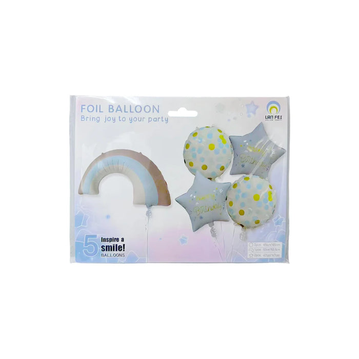 Blue Rainbow Happy Birthday Foil Balloon Set 5pcs