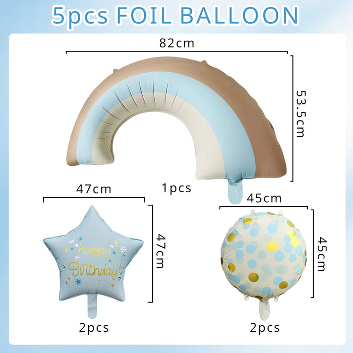 Blue Rainbow Happy Birthday Foil Balloon Set 5pcs
