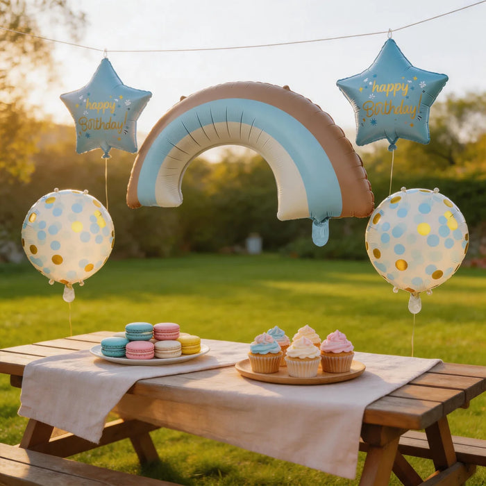 Blue Rainbow Happy Birthday Foil Balloon Set 5pcs
